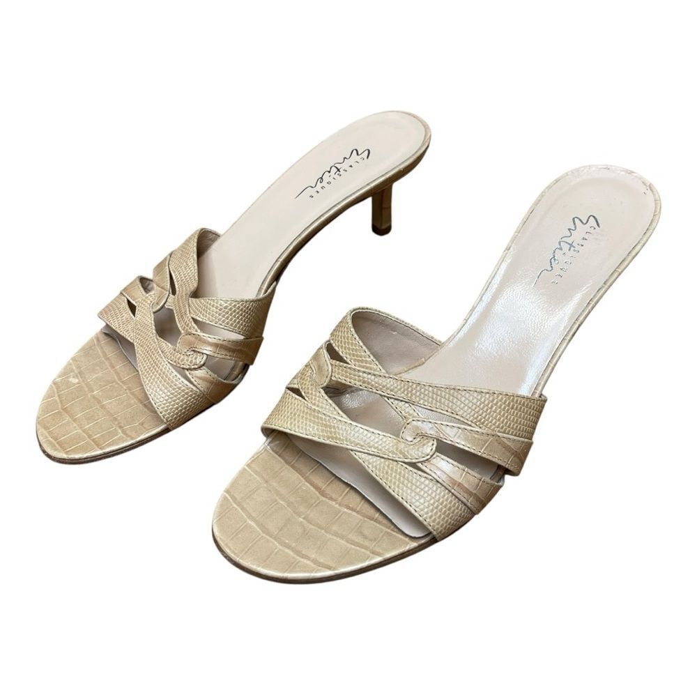Beige Leather Mule Sandals Low Heel Made in Italy Slip On Women’s Size 8.5